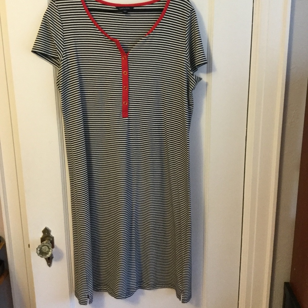 Lands End blue and white striped jersey dress
